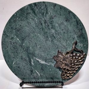 Vtg Godinger Silver Art Green Marble 10” Round Cheese Board Charcuterie Grapes